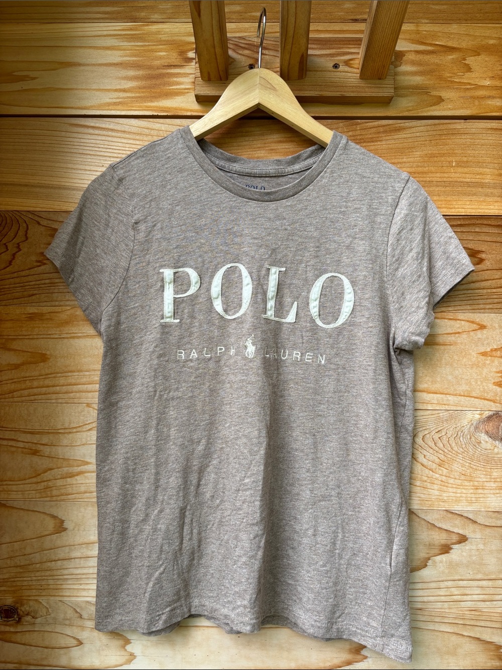 Polo Ralph Lauren Appliqué Logo T-Shirt Medium Taupe Brown Tee